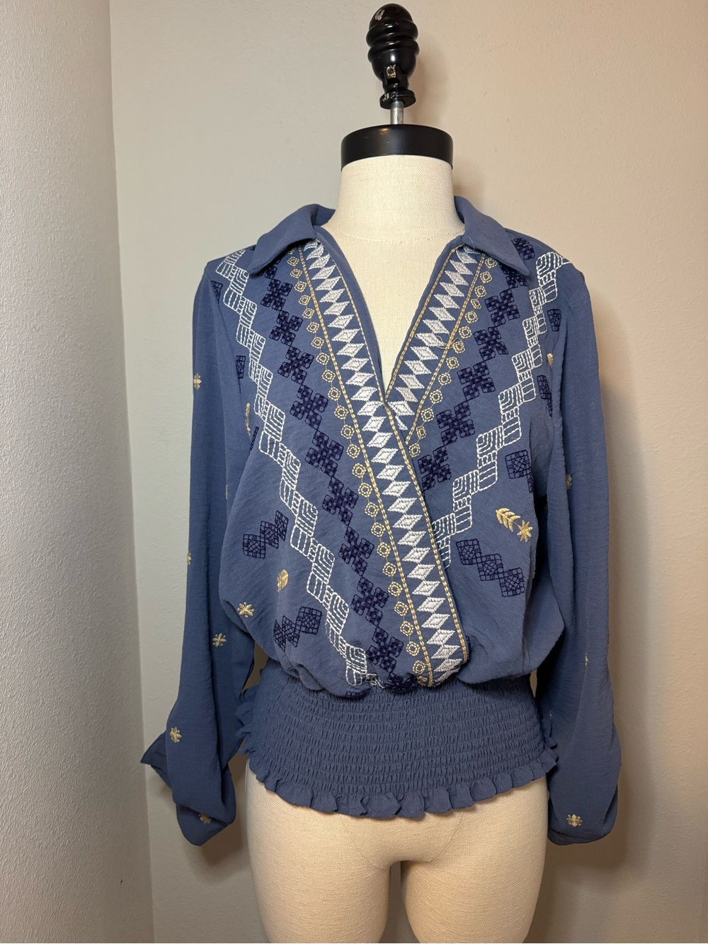Fig and Flower blue embroidered blouse